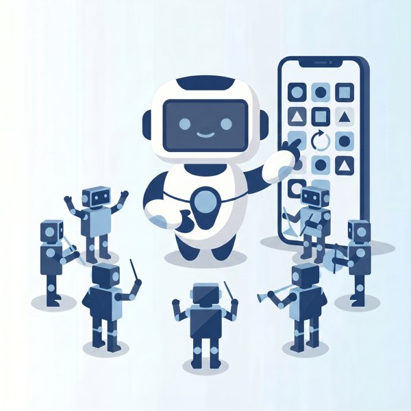 Robot operating a large smartphone with app icons