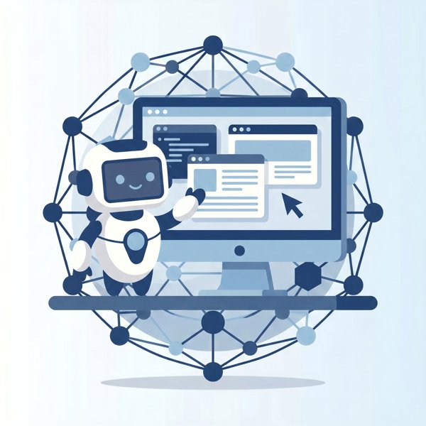 Robot looking at and operating a computer screen with a cursor