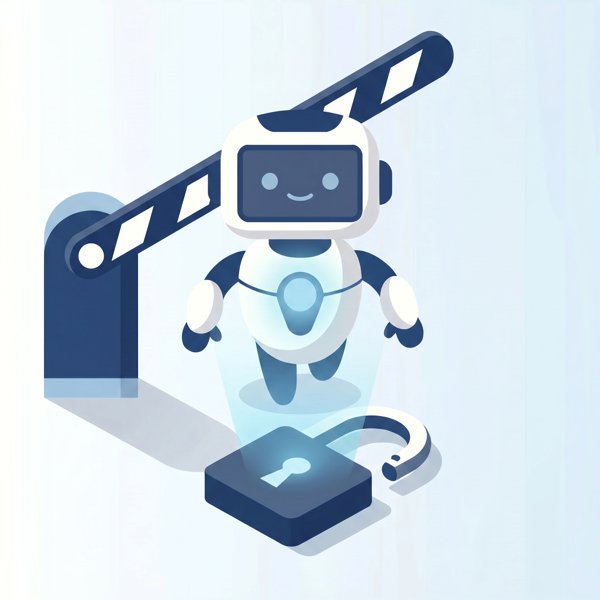 Robot coming back online as a barrier lifts and a padlock opens
