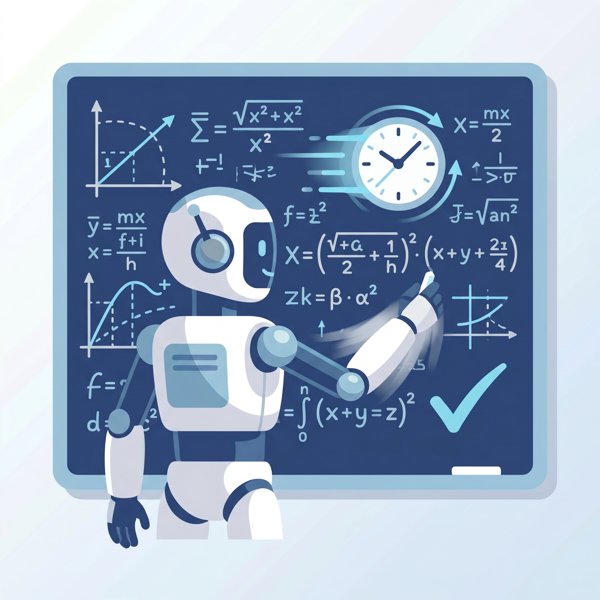 Robot solving math on a chalkboard with a fast clock