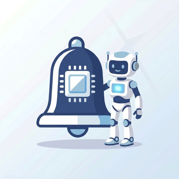 Robot next to a large stock exchange bell with a memory chip icon