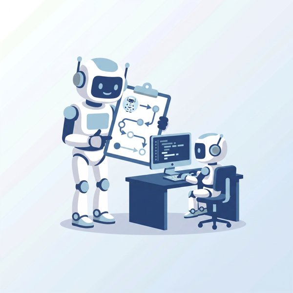 Robot watching another robot work while holding a trajectory evaluation clipboard