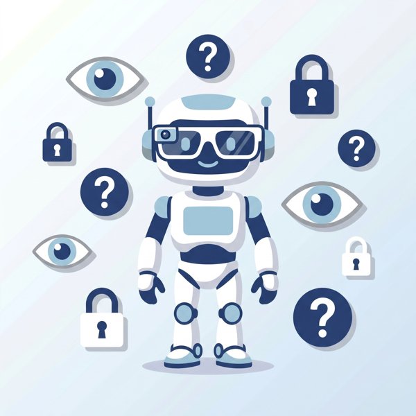 Robot wearing AR glasses surrounded by privacy icons