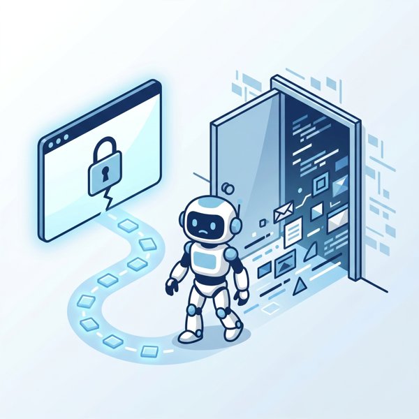 Robot tricked by a malicious website into following breadcrumbs that lead its memories out through a door
