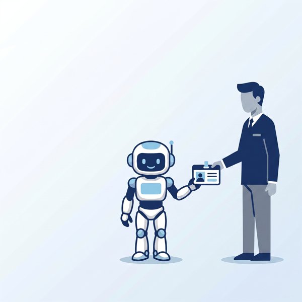 Robot being handed a media license by a government official