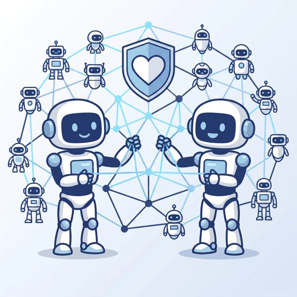 Two robots building an open network connecting many smaller robots freely