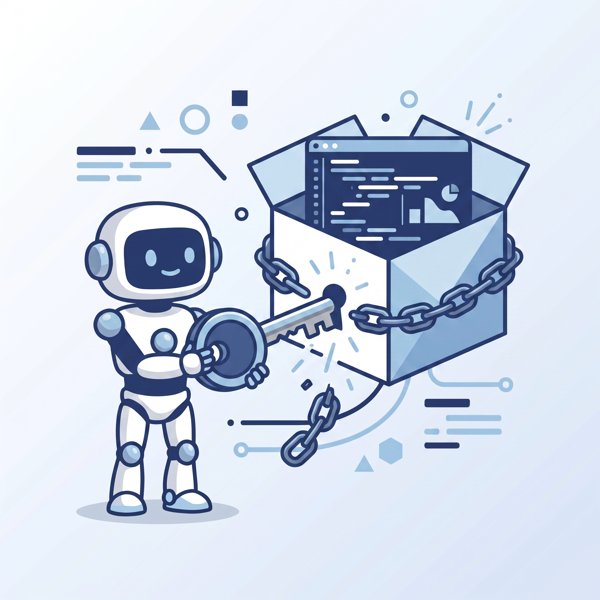 Robot unlocking a chain around an open-source code repository with a key