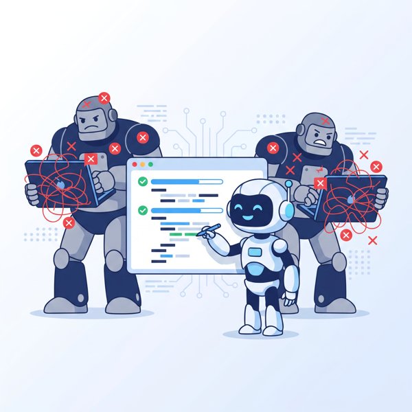 Small robot writing code outperforming much larger robots