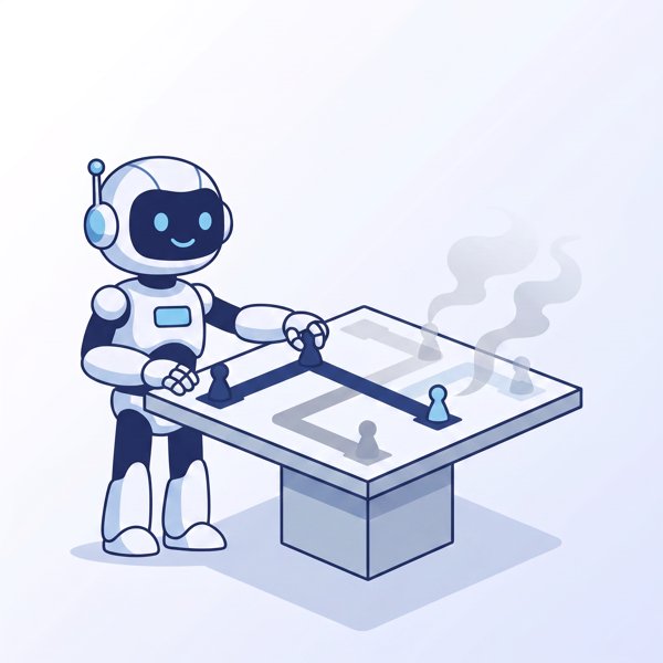 Robot playing a board game making only one type of move while alternatives fade