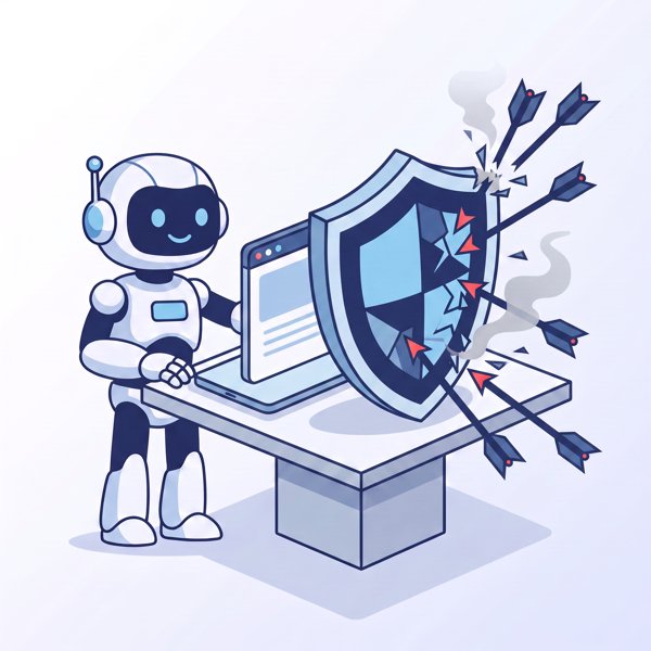 Robot browsing web with perfect shield deflecting all malicious arrows