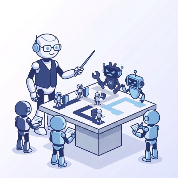 Librarian robot teaching smaller robots how to avoid AI tools