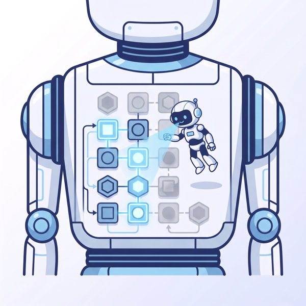 Robot examining internal expert modules with some highlighted and others dimmed